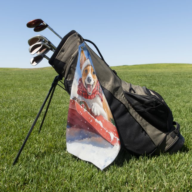 Toalla De Golf Perro de Basenji en escabeche Navidades de la niev (Verde)