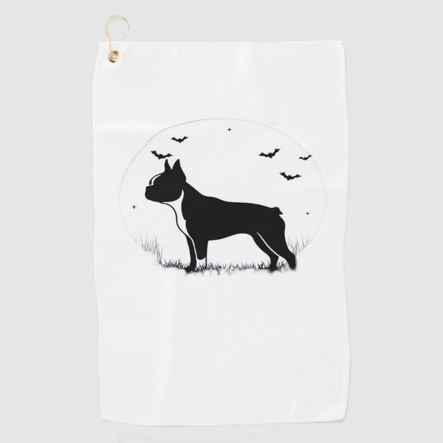 Toalla De Golf Perro de Boston Terrier - Halloween Moon Silhouett (Anverso)
