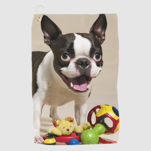 Toalla De Golf Perro de Boston Terrier jugando con juguetes