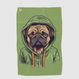Toalla De Golf Perro de Pug con capucha verde