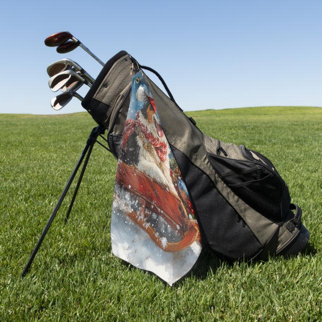 Toalla De Golf Perro pastor australiano en espantadas navidades (Verde)