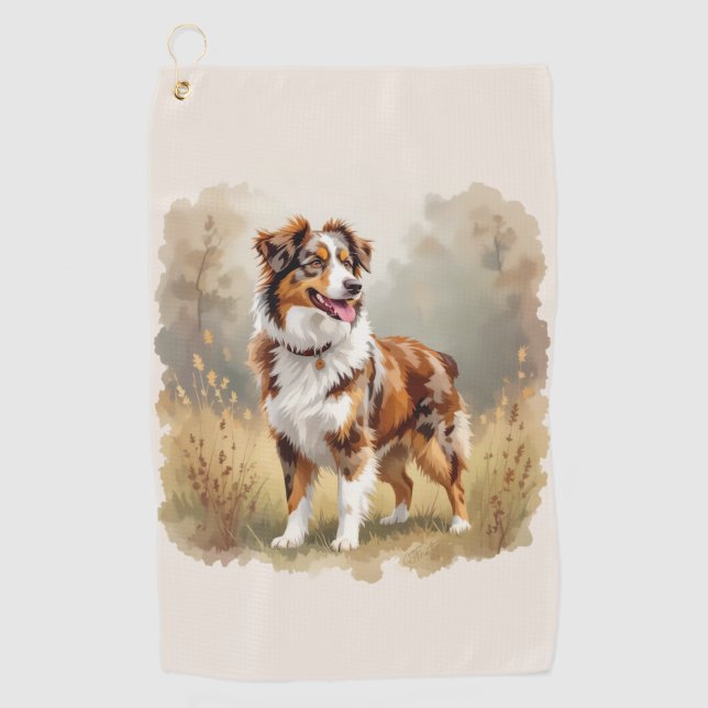 Toalla De Golf Perro Pastor Australiano Merle Rojo Aussie (Anverso)