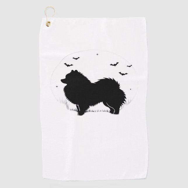 Toalla De Golf Perro Pomeraniano - Halloween Moon Silhouette Clas (Anverso)