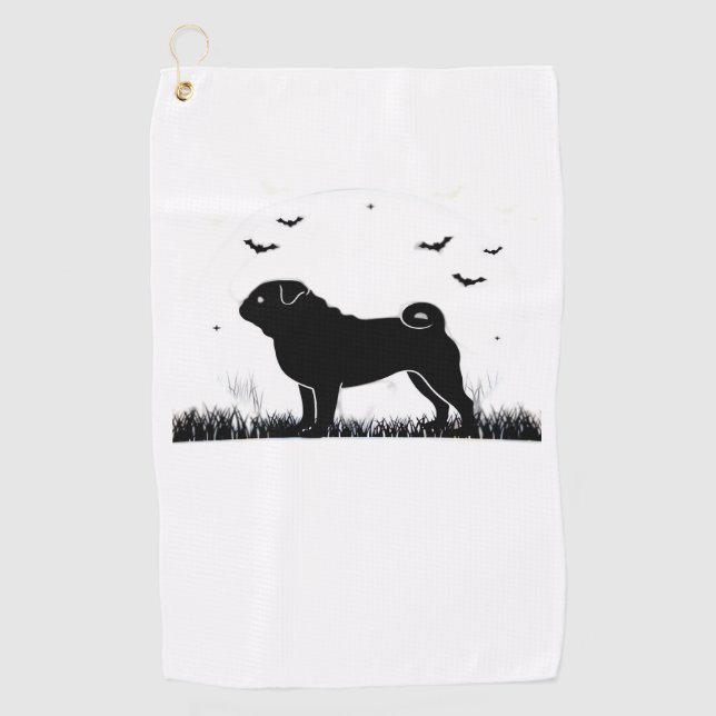 Toalla De Golf Perro Pug - Halloween Moon Silhouette Classic T-Sh (Anverso)
