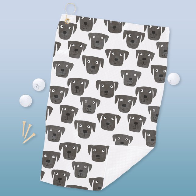 Toalla De Golf Perro recuperador de labrador negro lindo (Black Labrador Retriever dog fun watercolor golf towel)