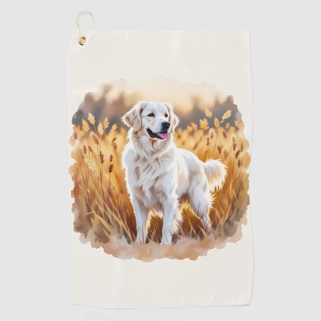 Toalla De Golf Perro Retriever Dorado Blanco (Anverso)