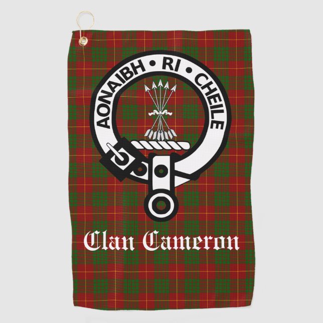 Toalla De Golf Personalizable Clan Cameron Escudo Badge & Tartan (Anverso)