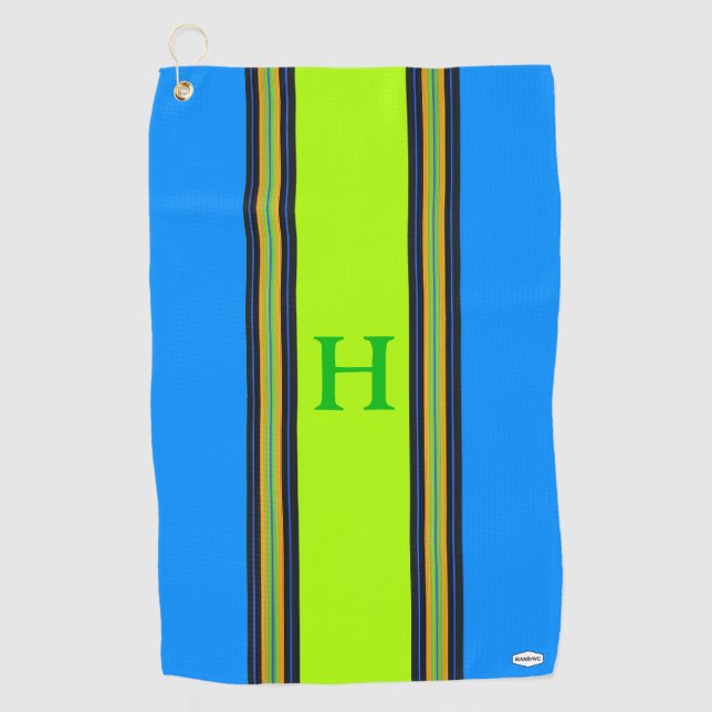 Toalla de golf personalizada Blue and Lime HAMbWG (Anverso)