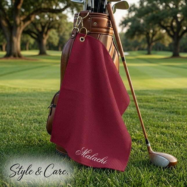 Toalla de Golf Personalizada Burdeos con Nombre Pe (Burgundy Personalized Golf Towel with Custom Name)