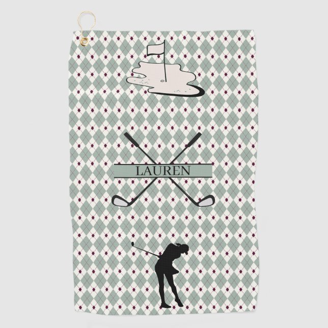 Toalla de golf personalizada con monograma Argyle  (Anverso)