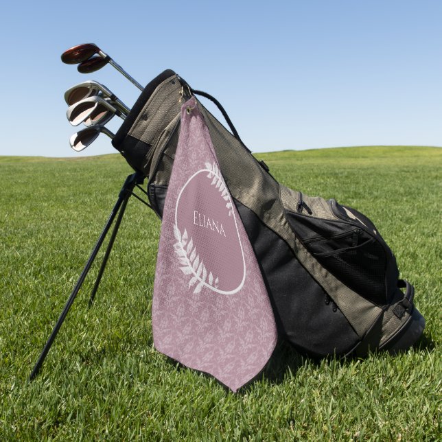 Toalla de golf personalizada Mauve Elegant Damask (Verde)