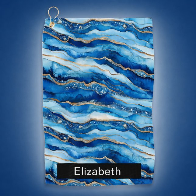 Toalla de Golf Personalizada Ocean Jeweled Agate (Ocean agate patterned personalized golf towel for women)