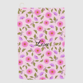 Toalla de golf personalizada Pink Lacy Daisy
