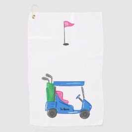 Toalla de golf personalizada Preppy Blue Golf Cart