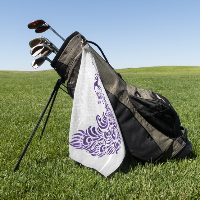 Toalla de golf personalizada Purple Peacock (Verde)