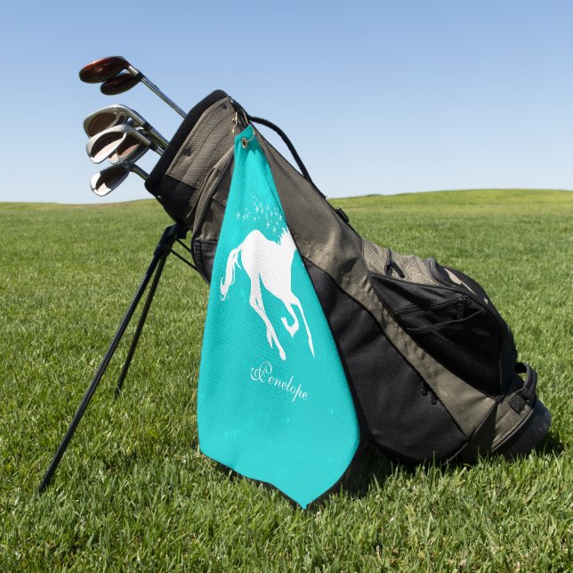 Toalla de golf personalizada Turquoise Unicorn (Verde)