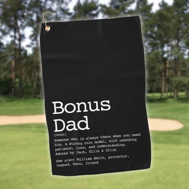 Toalla De Golf Personalizado Bonus Dad Stepdad Definición Negro (Custom Bonus Dad Stepdad Definition Black Golf Towel)