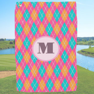 Toalla De Golf Personalizado de argyle rosa brillante monograma m