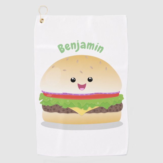 Toalla De Golf Personalizado de hamburguesa kawaii feliz (Anverso)