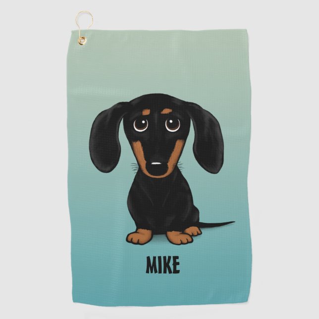 Toalla De Golf Personalizado de Perro Cute Black y Tan Dachshund  (Anverso)