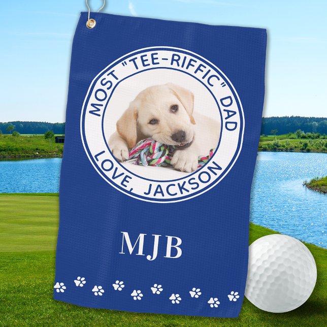 Toalla De Golf Personalizado Dog Best Dad Ever Golfer Blue Photo (Subido por el creador)