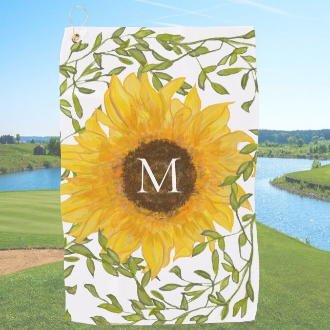 Toalla De Golf Personalizado floral de girasol amarillo en monogr (Subido por el creador)