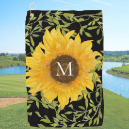 Toalla De Golf Personalizado floral de girasol amarillo en monogr