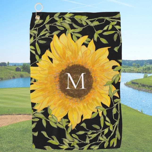 Toalla De Golf Personalizado floral de girasol amarillo en monogr (Subido por el creador)