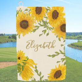 Toalla De Golf Personalizado floral de girasol amarillo en monogr
