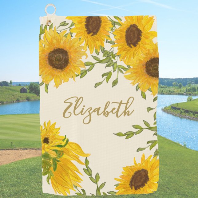 Toalla De Golf Personalizado floral de girasol amarillo en monogr (Subido por el creador)