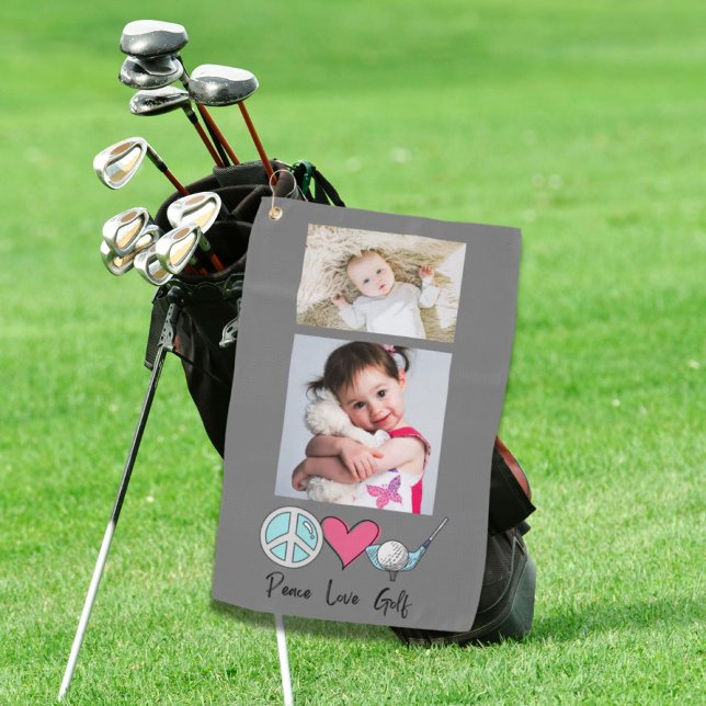 Toalla De Golf Personalizado Foto Mujer Abuela Mamá Paz Amor Golf (Custom Photo Woman Grandma Mom Peace Love Golf Golf Towel)
