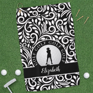 Toalla De Golf Personalizado Golfer Siluette Patrón de Moda Blanc