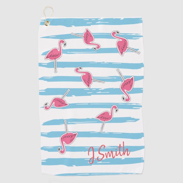 Toalla De Golf Personalizado Kawaii Cute Verano Flamingos Tropica (Anverso)