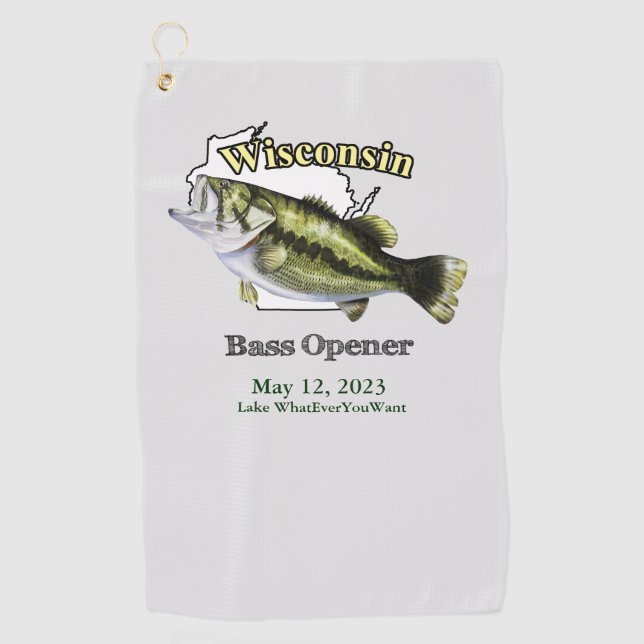 Toalla De Golf Personalizado Lago/Fecha Wisconsin Bass Opener Toa (Anverso)