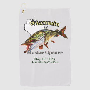 Toalla De Golf Personalizado Lago/Fecha Wisconsin Muskie Toshing