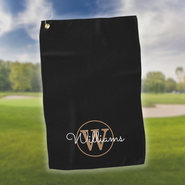 Toalla De Golf Personalizado Monograma Nombre De Guión Negro Y Or (Subido por el creador)