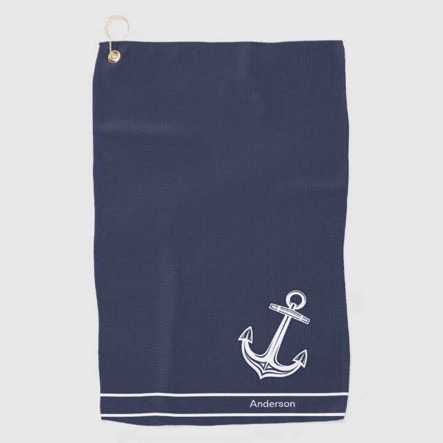 Toalla De Golf Personalizado Nautical Anchor Ocean Naval Azul (Anverso)