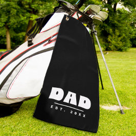 Toalla De Golf Personalizado Papá Año de Est. - Moderno Blanco y 