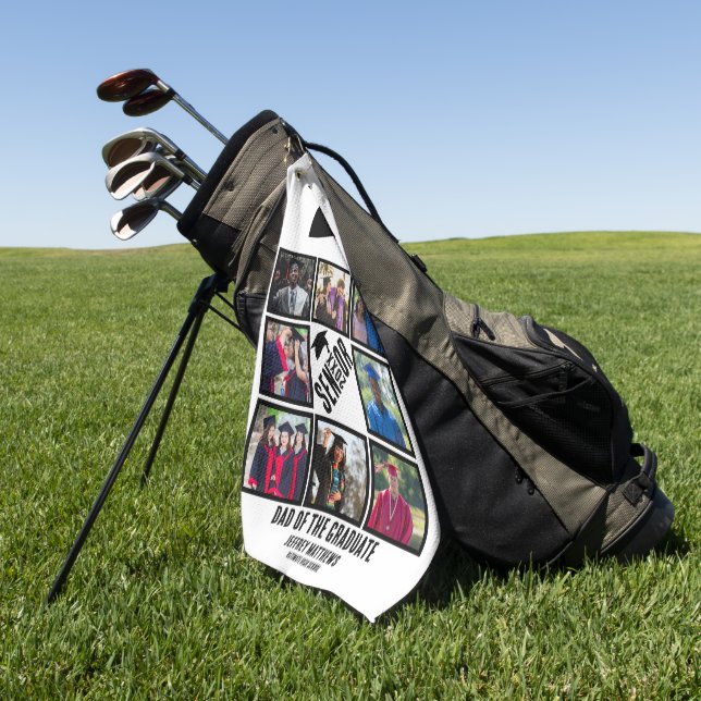 Toalla De Golf Personalizado Papá del Collage de fotos de grado 8 (Verde)