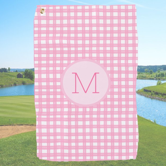 Toalla De Golf Personalizado rosa preppy gingham monograma señora (Subido por el creador)