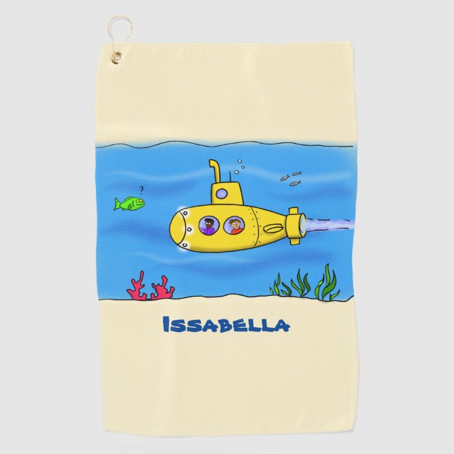 Toalla De Golf Personalizado submarino feliz (Anverso)