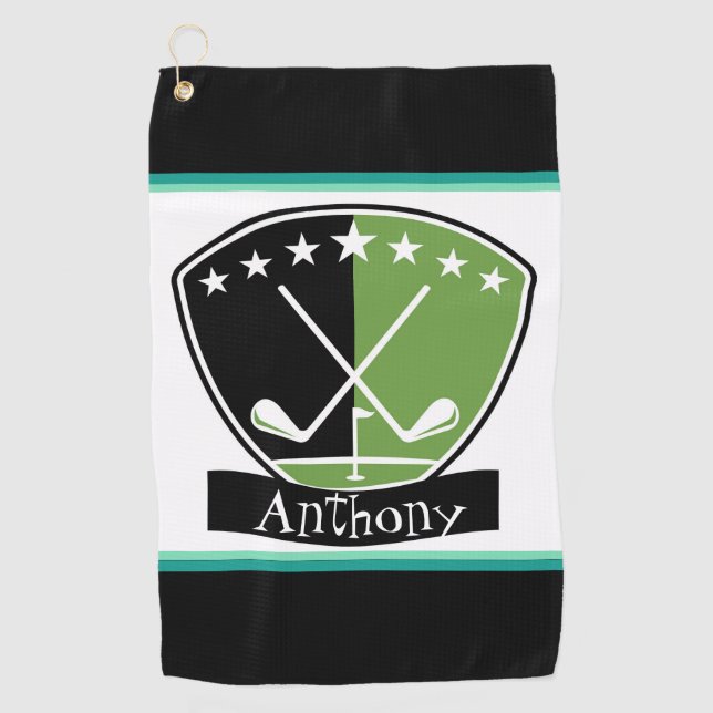 Toalla De Golf Personalizado verde y negro   (Anverso)