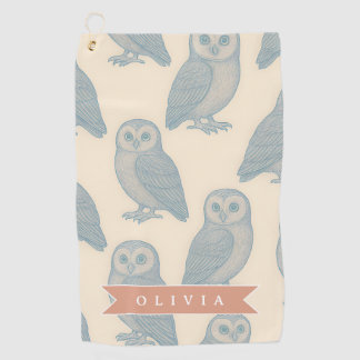 Toalla De Golf Personalizado Vintage Blue Owl Woodland Cottagecor