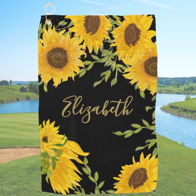 Toalla De Golf Personalizados florales de girasol negro y amarill (Subido por el creador)