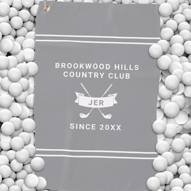 Toalla De Golf Personalized Golf Club Monogrammed Name Gray (Personalized Golf Club Name Gray Golf Towel)