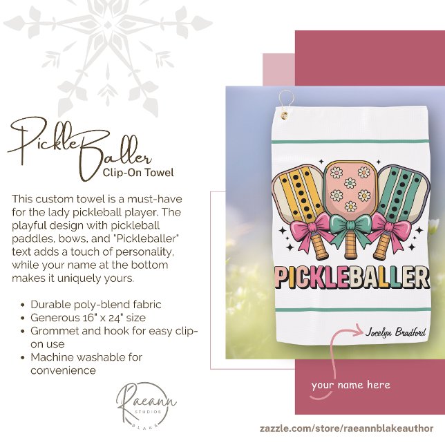 Toalla De Golf  Personalized Ladies' Pickleball Clip-on Towel (Subido por el creador)