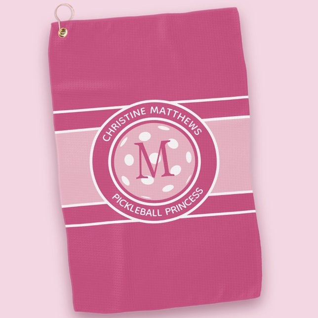 Toalla De Golf Pickleball Funny Personalizado Nombre de la cita i (Pickleball Funny Custom Quote Name Initial Pink Golf Towel)