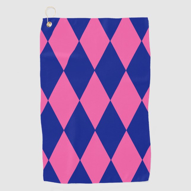Toalla De Golf Pink and Blue Harlequin Checkered Design  (Anverso)