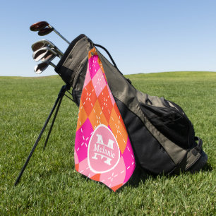 Toalla De Golf Pink and Naranja Golfing Argyle Preppy Personaliza
