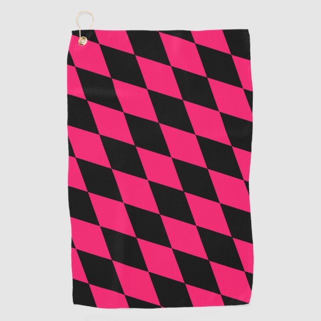 Toalla De Golf Pink Black Harlequin Diamonds Checkers Design  (Anverso)